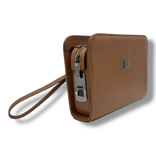 VELATRO Parmak İzi İle Açılan Hakiki Deri Koyu Taba Renk Kare Çanta