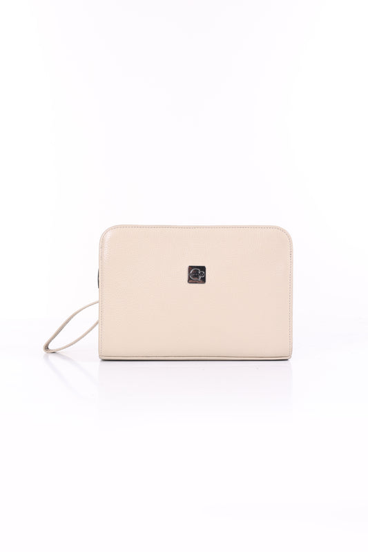 VELATRO Parmak İzi İle Açılan Hakiki Deri Krem Kare Çanta