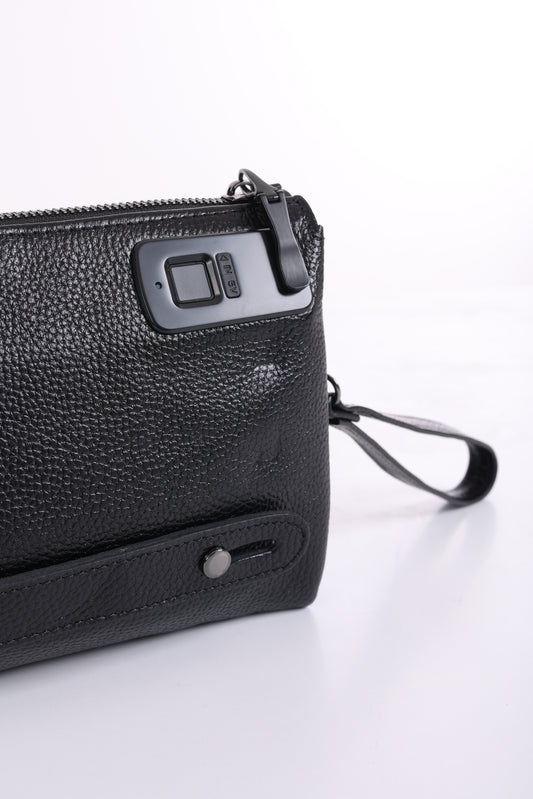 VELÜX Parmak İzi İle Açılan Hakiki Deri 5 Bölmeli Siyah Çanta