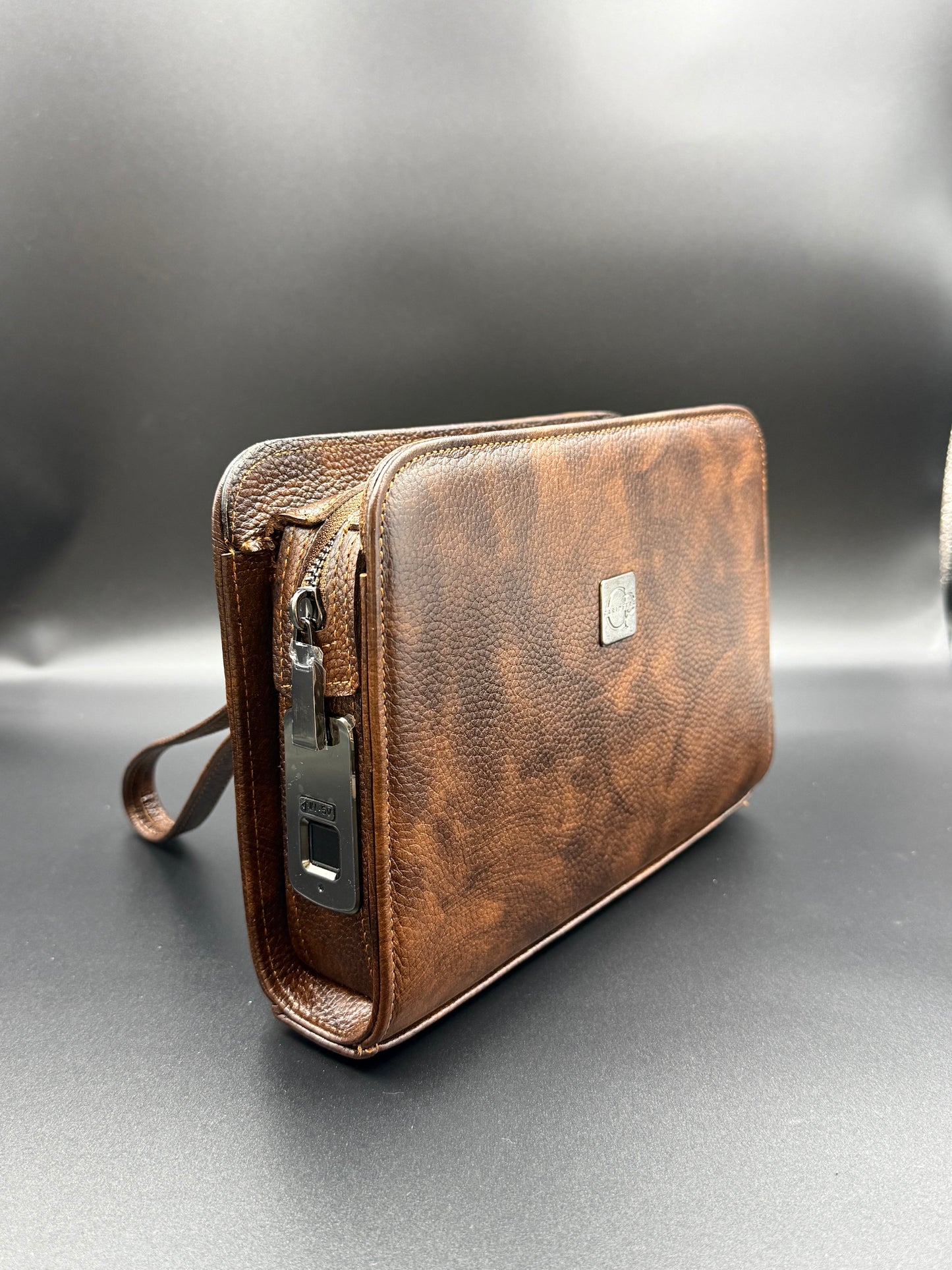 VELATRO Parmak İzi İle Açılan Hakiki Deri Karma Kahve Kare Çanta