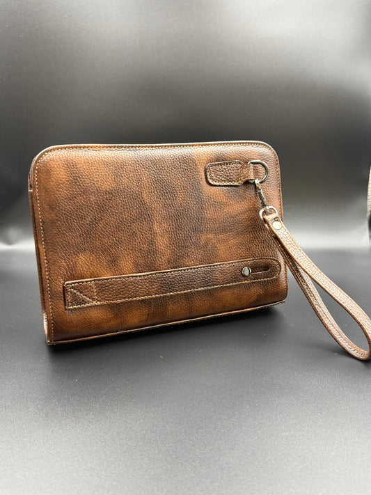 VELATRO Parmak İzi İle Açılan Hakiki Deri Karma Kahve Kare Çanta