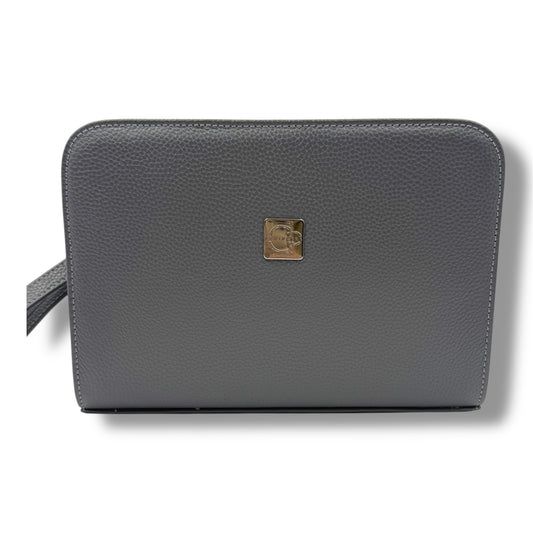 VELATRO Parmak İzi İle Açılan Hakiki Deri Gri Renk Kare Çanta