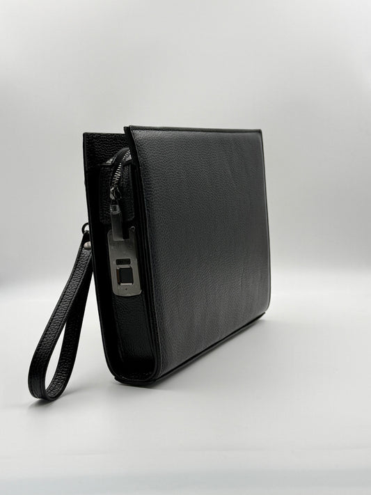 MERON Parmak İzi İle Açılan Hakiki Deri Siyah Tablet Çantası