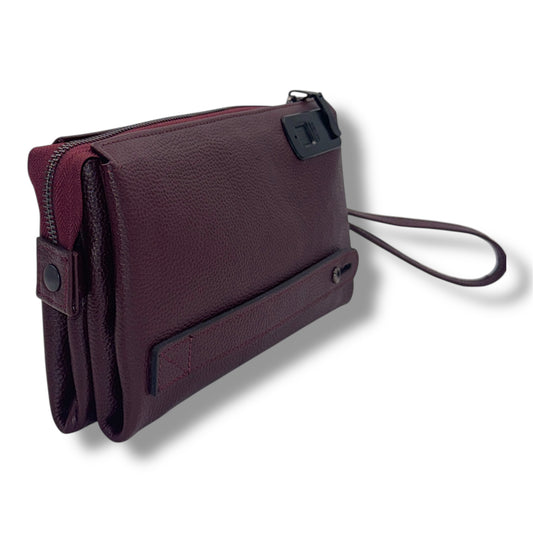 VELÜX Parmak İzi İle Açılan Hakiki Deri 5 Bölmeli Bordo Renk Çanta