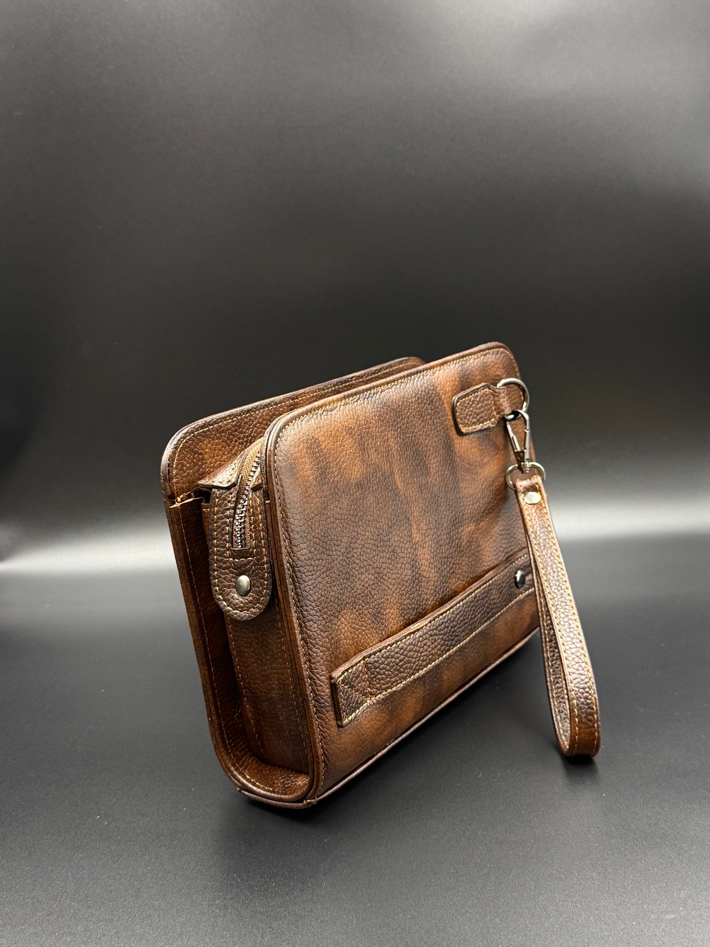 VELATRO Parmak İzi İle Açılan Hakiki Deri Karma Kahve Kare Çanta