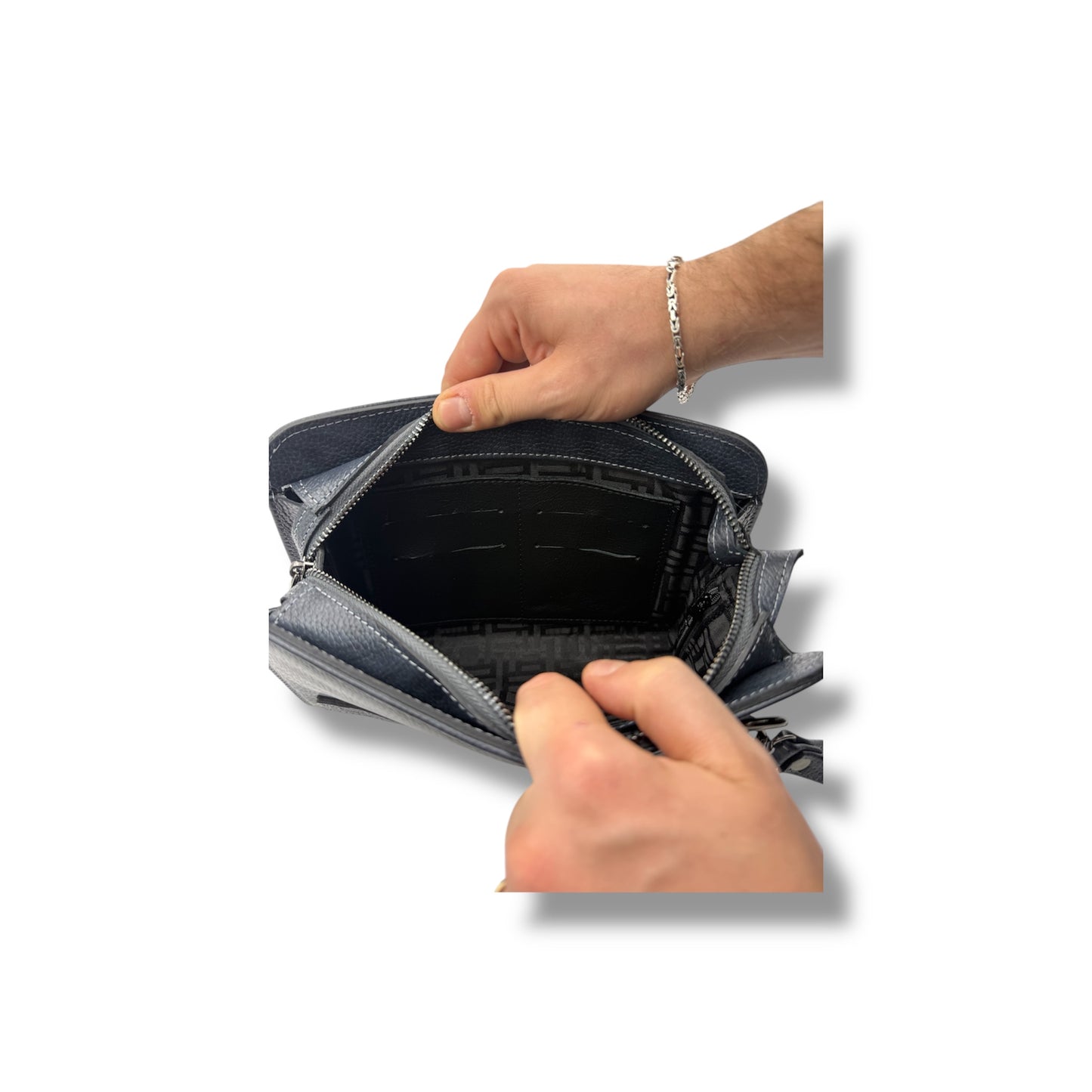 VELATRO Parmak İzi İle Açılan Hakiki Deri Karma renk Kare Çanta