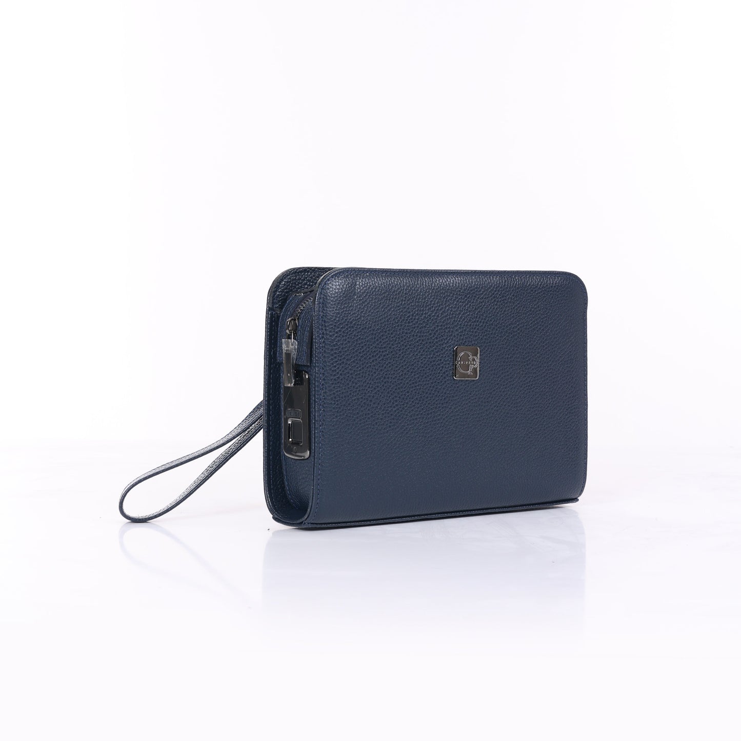 VELATRO Parmak İzi İle Açılan Hakiki Deri Lacivert Kare Çanta