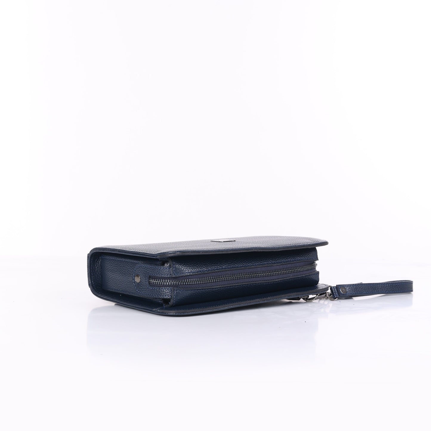 VELATRO Parmak İzi İle Açılan Hakiki Deri Lacivert Kare Çanta