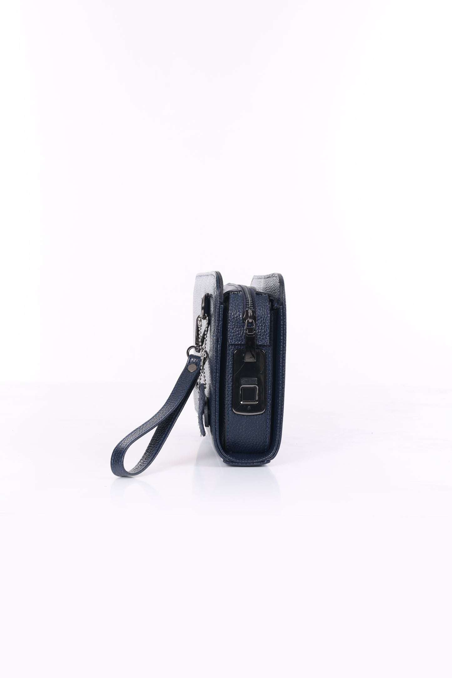 VELATRO Parmak İzi İle Açılan Hakiki Deri Lacivert Kare Çanta