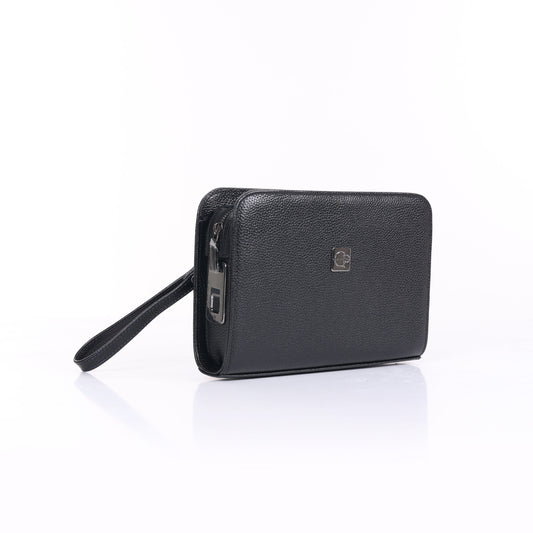 VELATRO Parmak İzi İle Açılan Hakiki Deri Siyah Kare Çanta