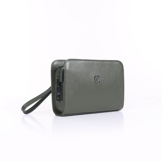 VELATRO Parmak İzi İle Açılan Hakiki Deri Haki Kare Çanta