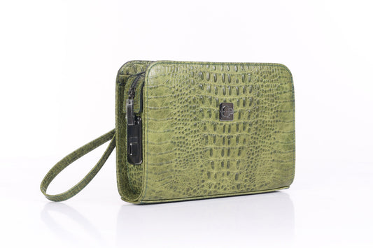 VELATRO PREMİUM Parmak İzi İle Açılan Hakiki Deri Timsah Kabartma Baskılı Kare Çanta