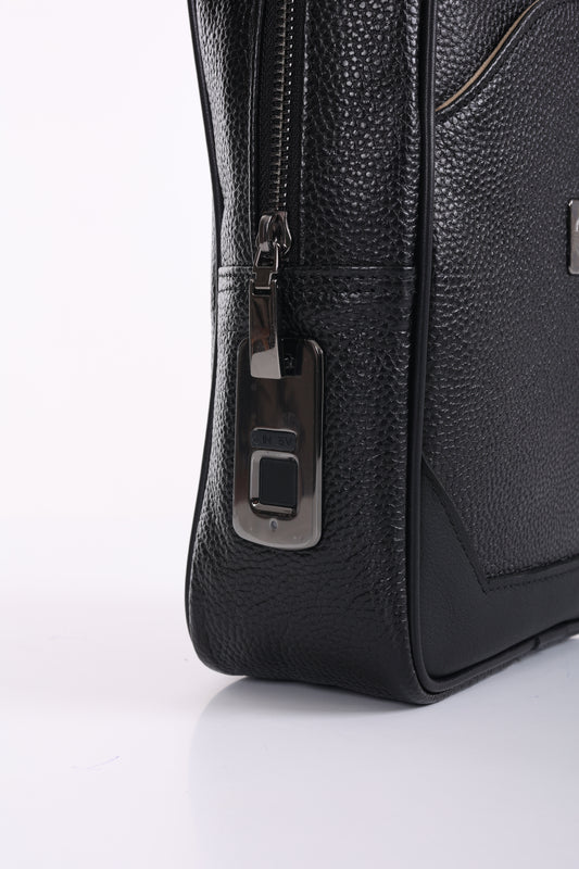 SENZA Parmak İzi İle Açılan Hakiki Deri Siyah El Çantası