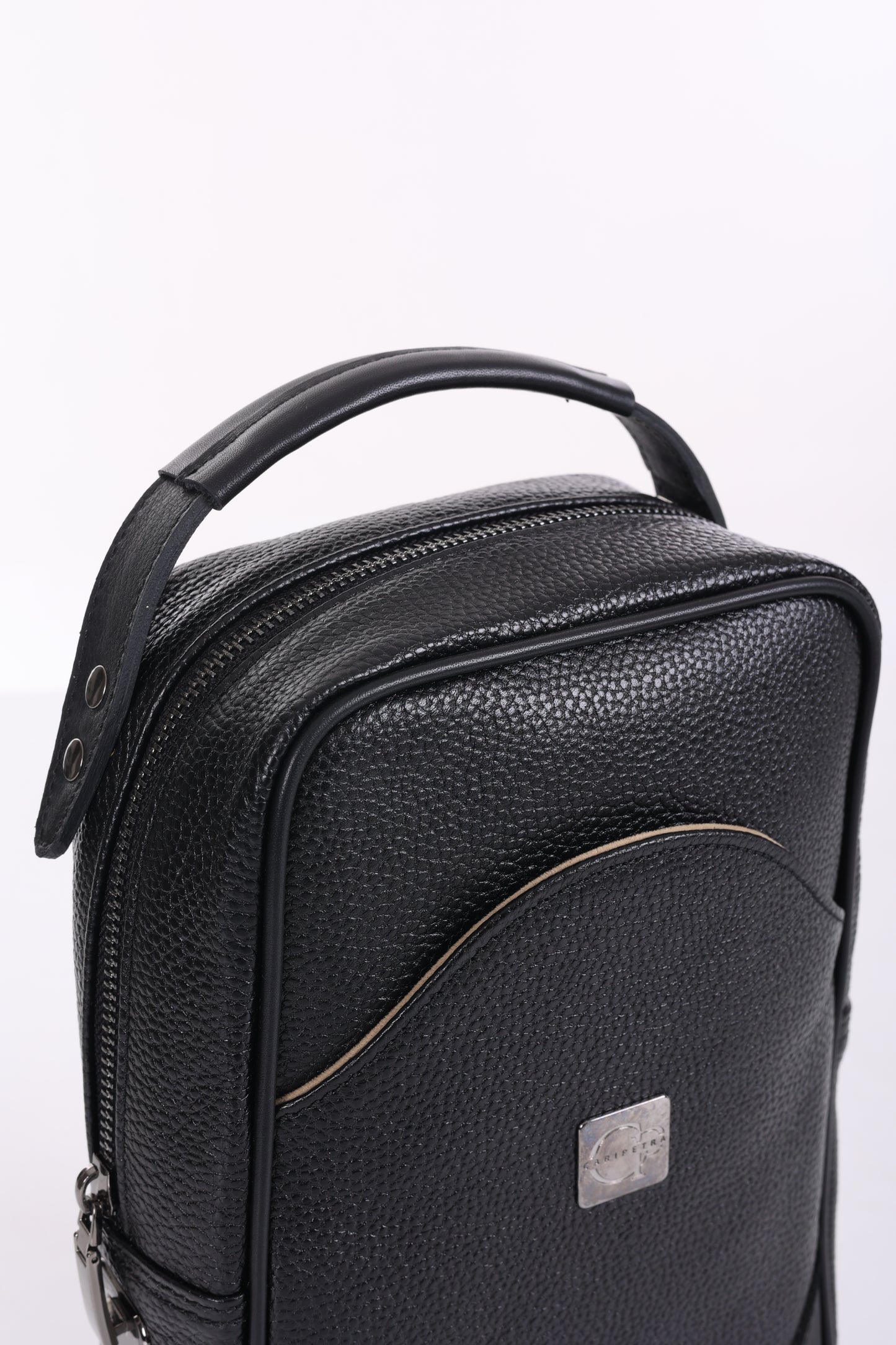 SENZA Parmak İzi İle Açılan Hakiki Deri Siyah El Çantası