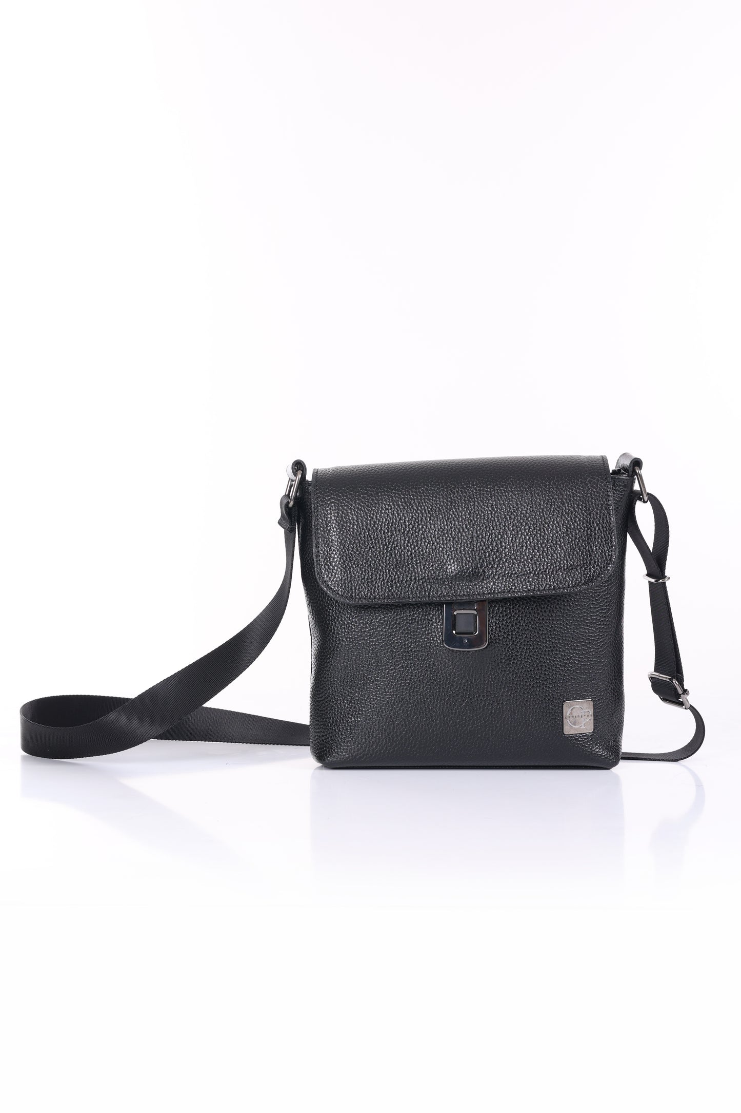 CAVERO Parmak İzi İle Açılan Hakiki Deri Siyah Askılı 3 Bölmeli Çanta
