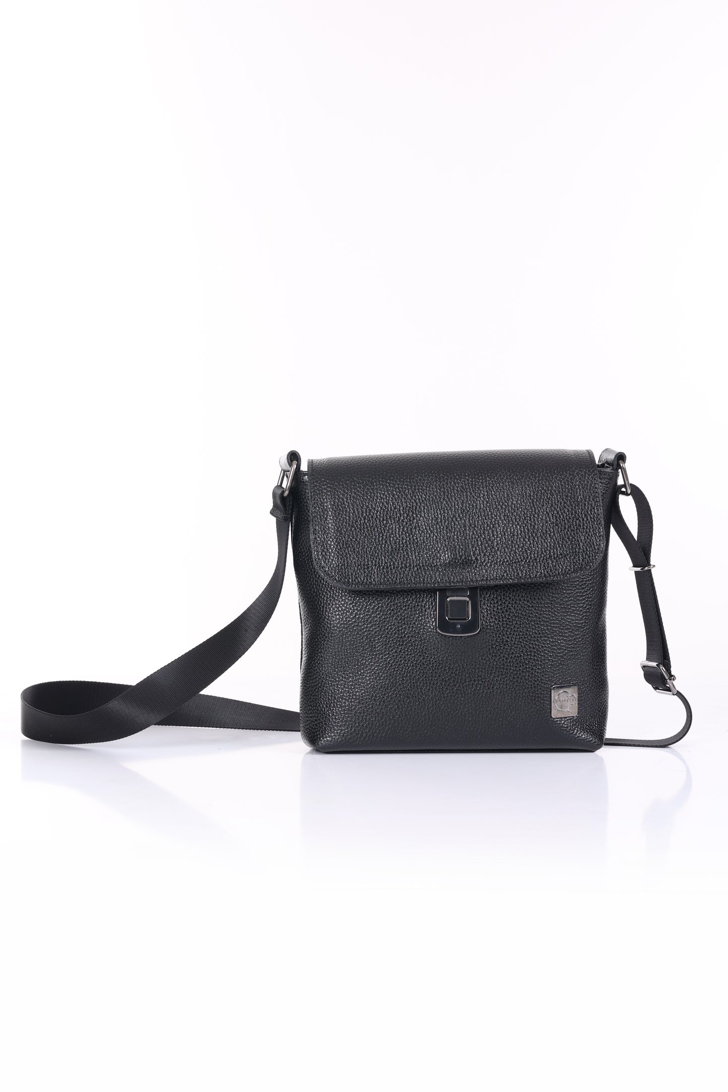 CAVERO Parmak İzi İle Açılan Hakiki Deri Siyah Askılı 3 Bölmeli Çanta