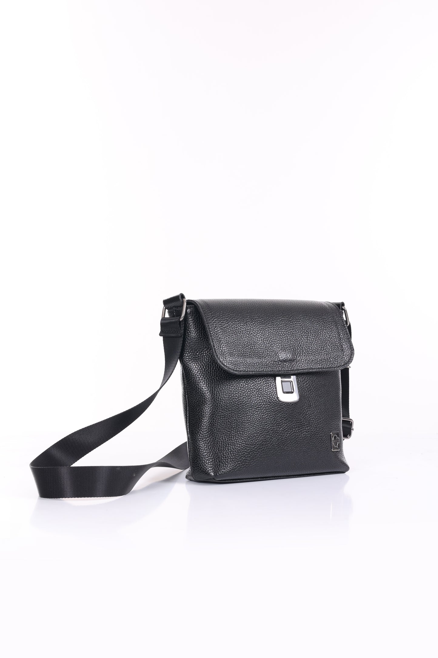 CAVERO Parmak İzi İle Açılan Hakiki Deri Siyah Askılı 3 Bölmeli Çanta