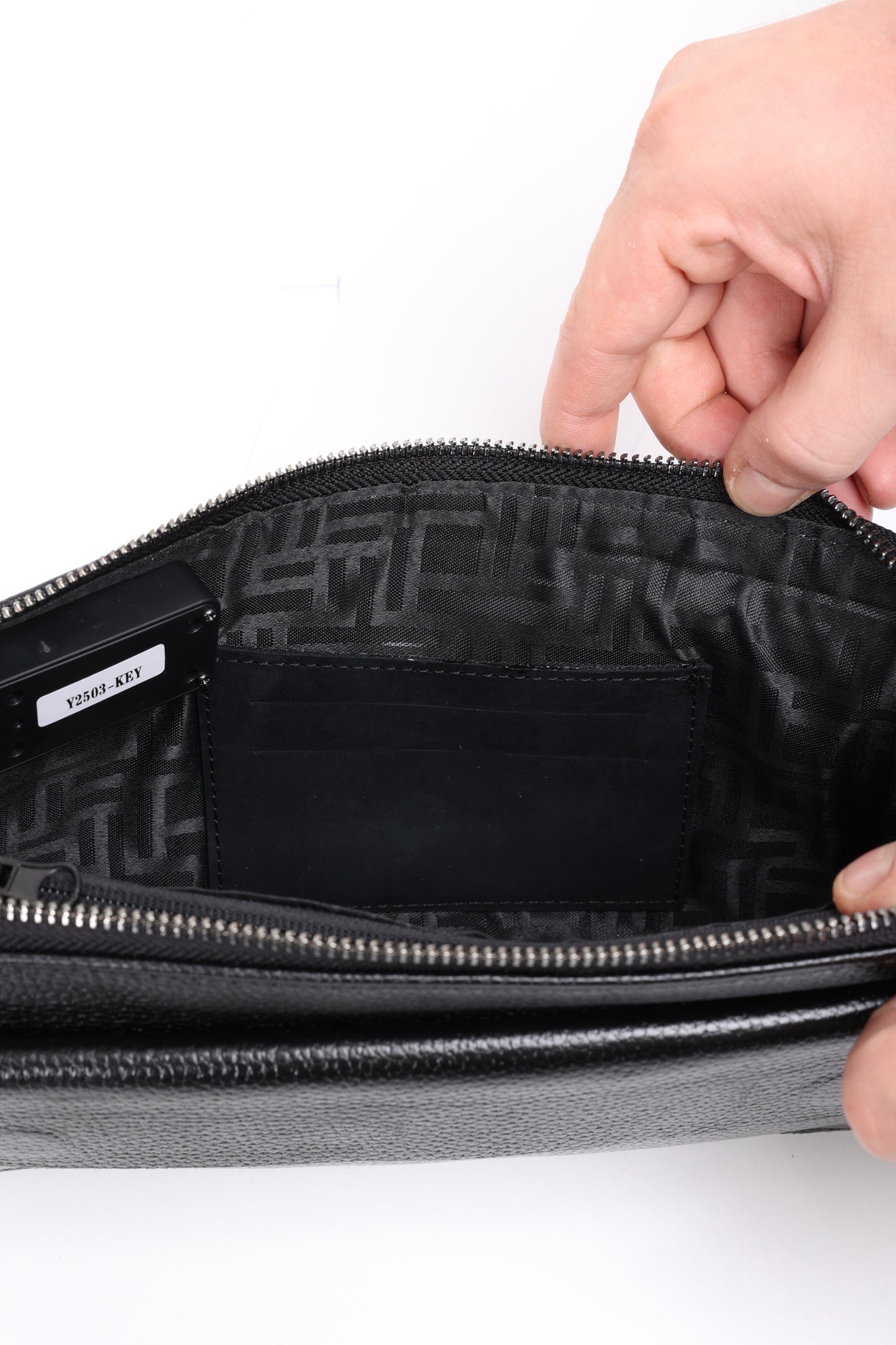 VELÜX Parmak İzi İle Açılan Hakiki Deri 5 Bölmeli Siyah Çanta